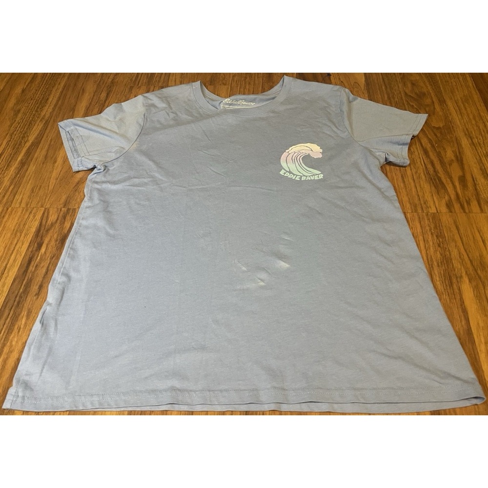 Eddie Bauer Womens M Blue Wave Graphic T Shirt Cotton Blend Surf Outdoor Tee